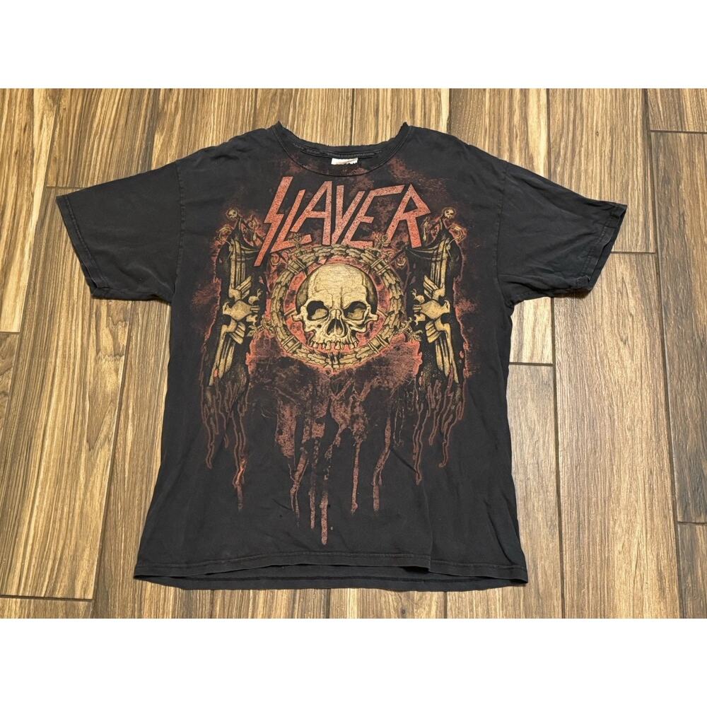 Vintage Slayer Hanes Band T Shirt Distressed Double Sided Graphic Black USA